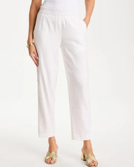 Alabaster Soft-Stretch Linen Straight Tapered Ankle Pants