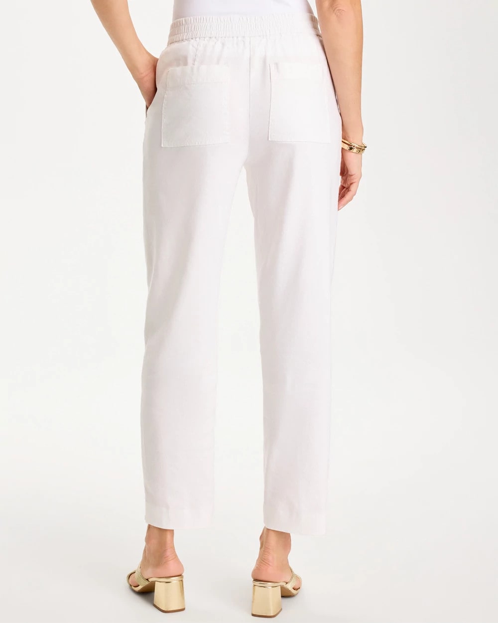 Alabaster Soft-Stretch Linen Straight Tapered Ankle Pants