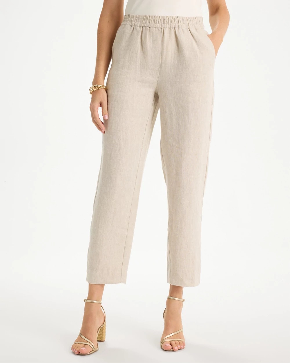 Oatmeal Linen Straight Tapered Ankle Pants