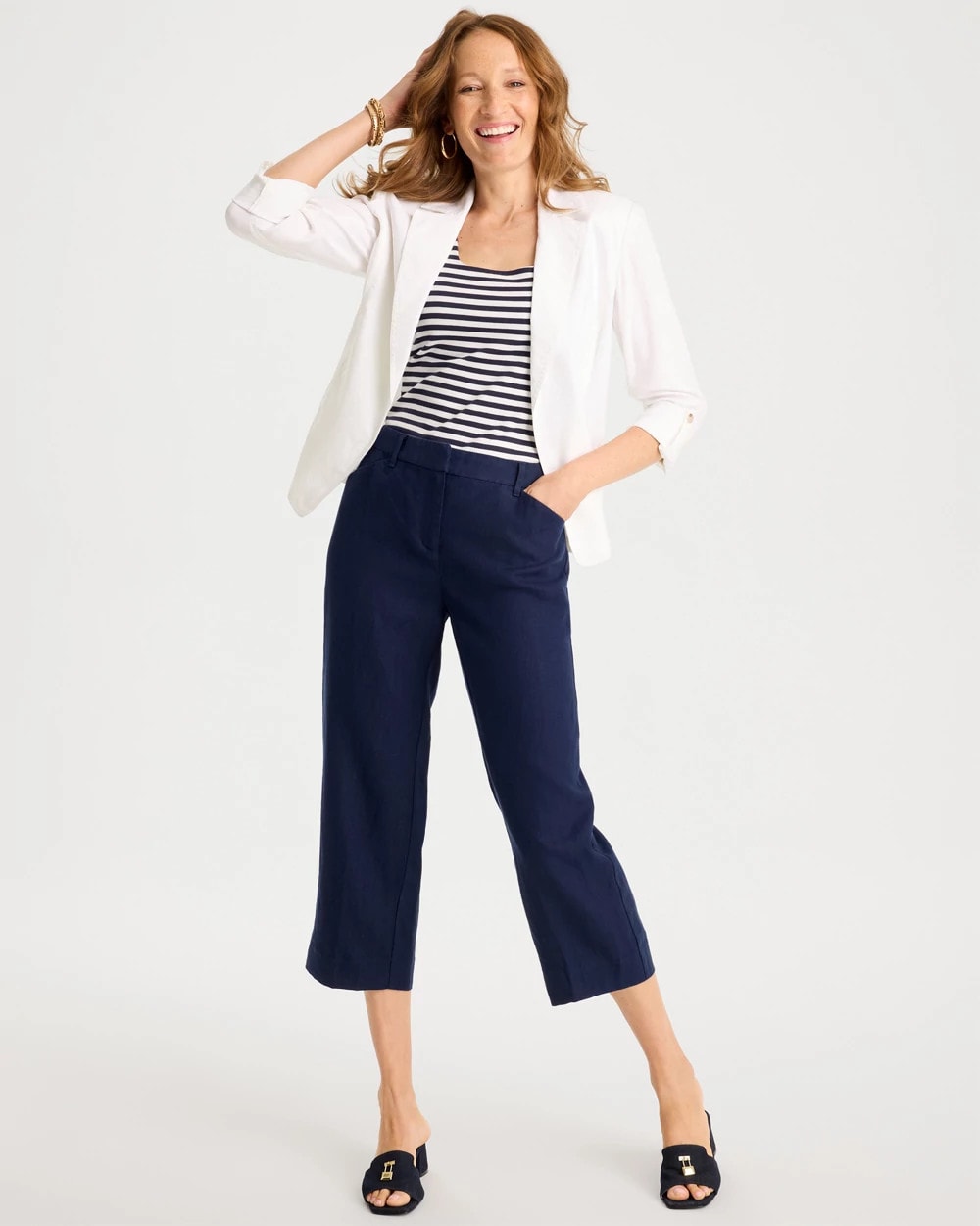 Passport Blue Linen Fly Front Pants