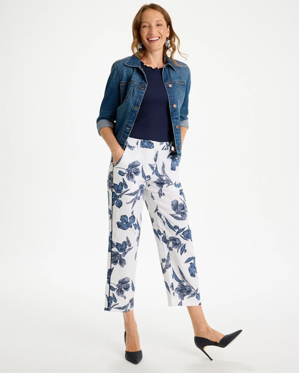 Passport Blue Piped Linen Fly Front Pants