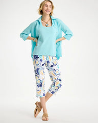 Passport Blue Brigitte™ Slim Handpainted Pull-On Capri