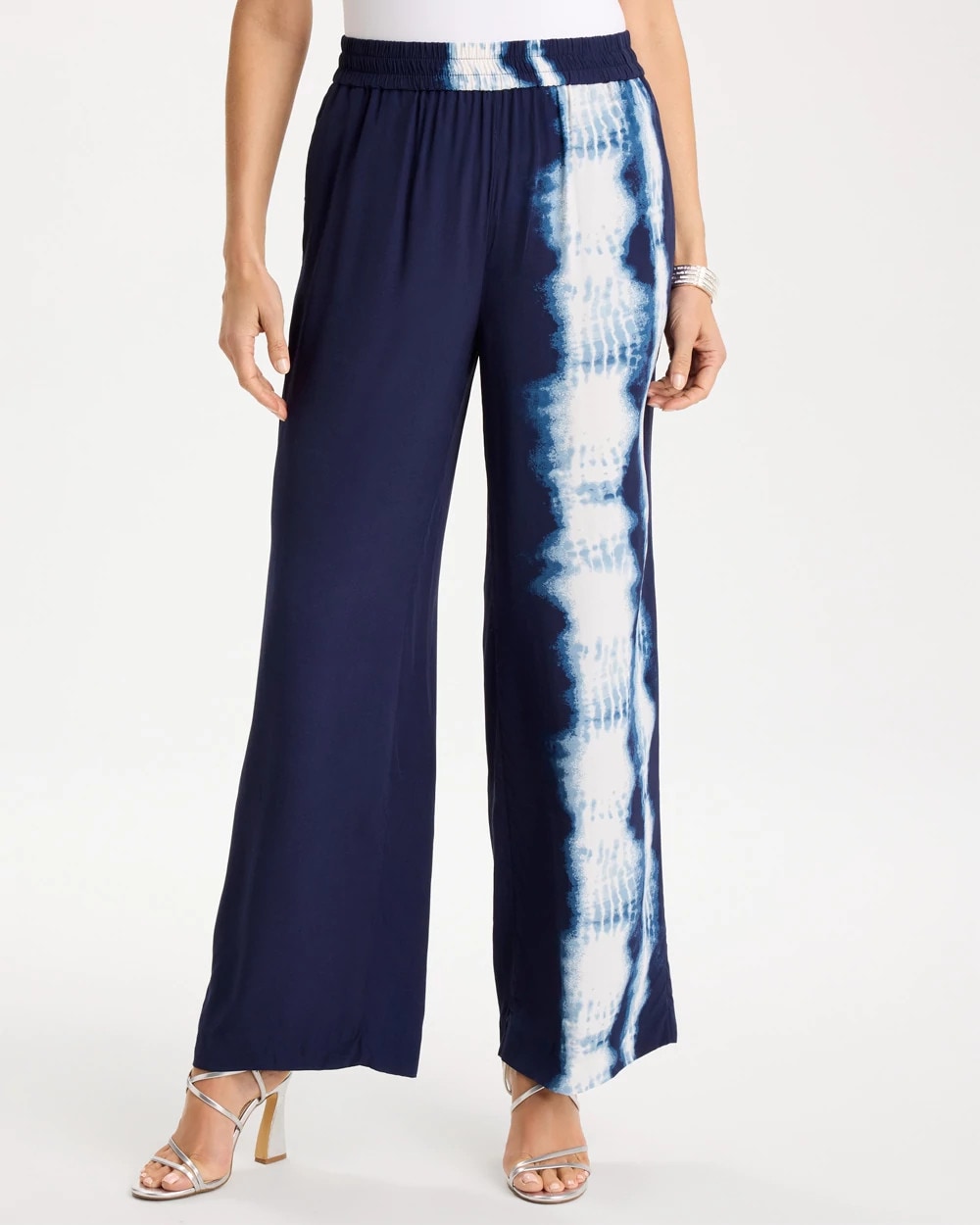 Passport Blue Faux Silk Tie-Dye Palazzo Pants