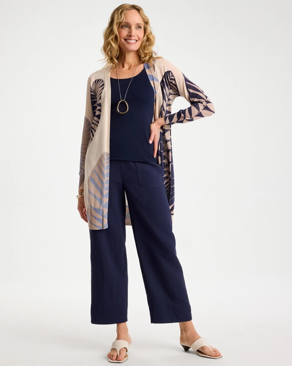 Passport Blue Cotton Gauze Tapered Crop Pant