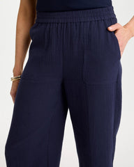 Passport Blue Cotton Gauze Tapered Crop Pant