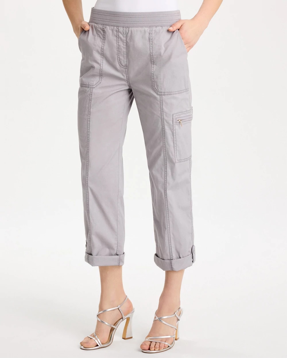 Titanium Poplin Cropped Roll Tab Pants