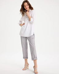 Titanium Poplin Cropped Roll Tab Pants