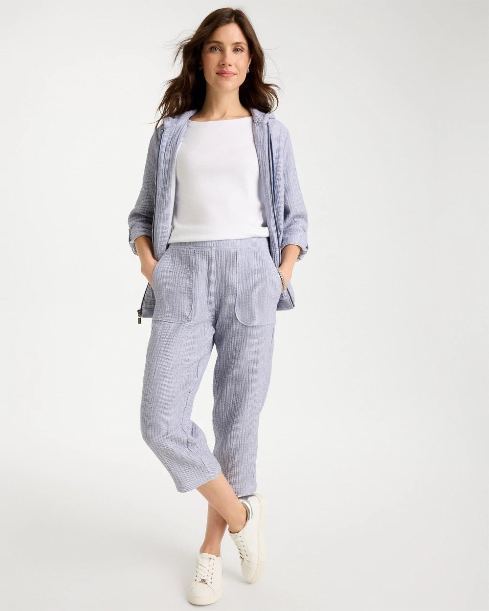 Blue Zenergy® Striped Gauze Cropped Pants