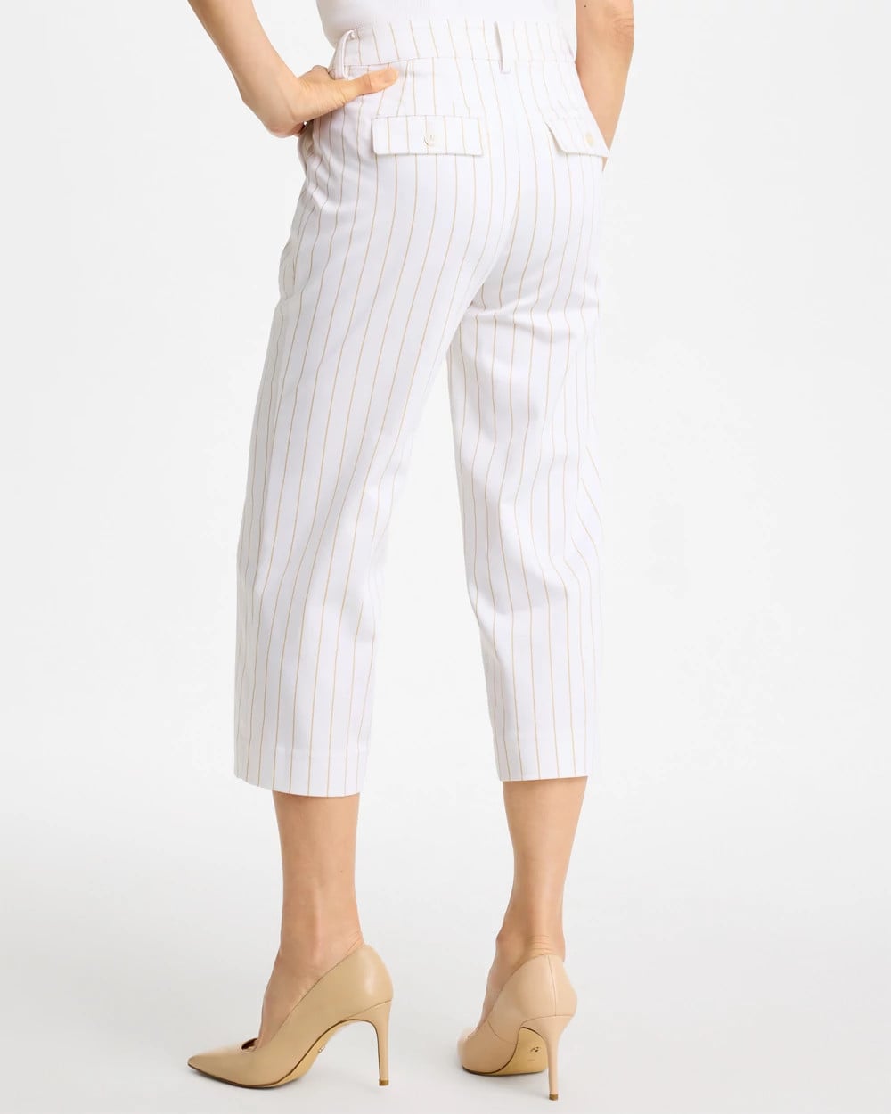 Alabaster Sandstone Striped Emme Sateen Straight Capri Pants