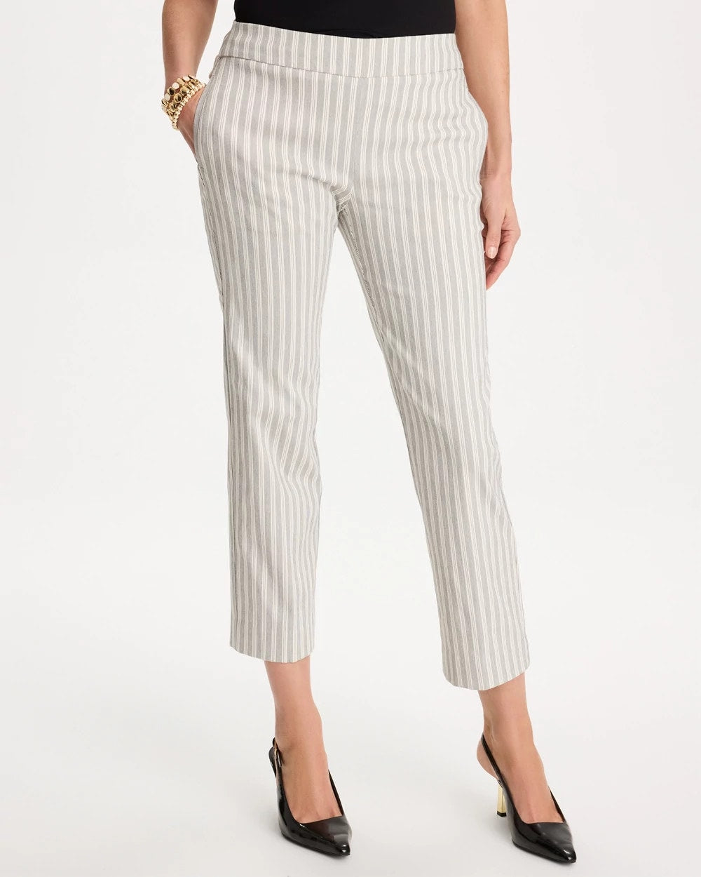 Black Striped Straight Crop Pant