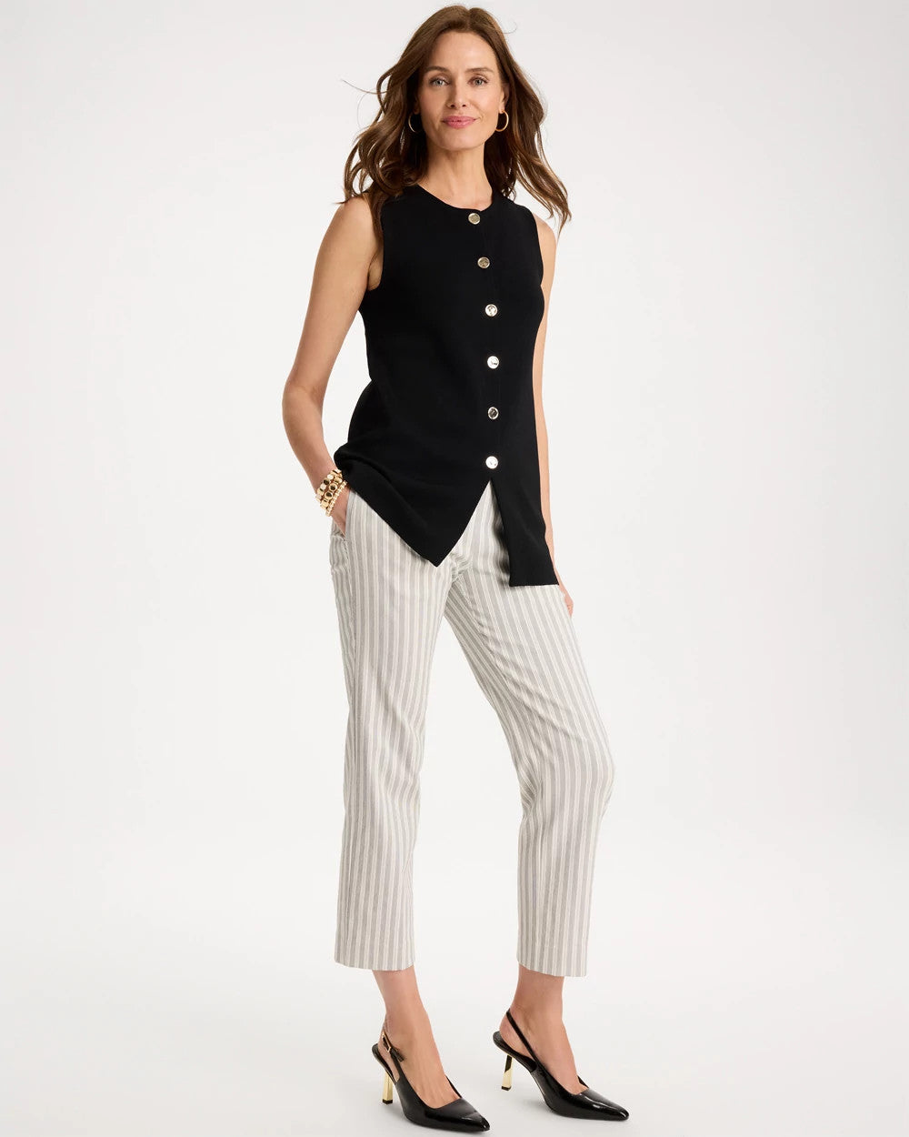 Black Striped Straight Crop Pant
