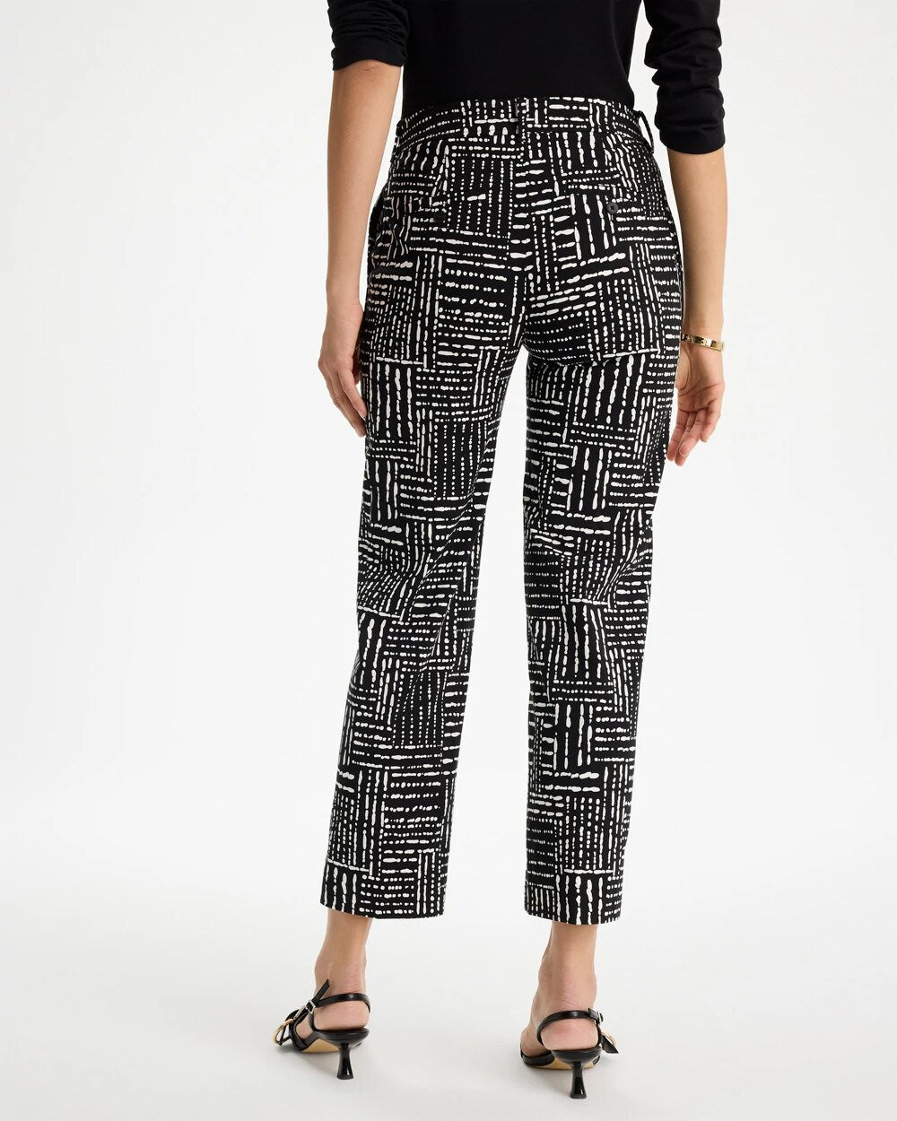 Black Emme Fly Front Straight Printed Crop Pants