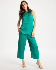Topanga Green Petite Travelers™ Crinkle Textured Crop Pants