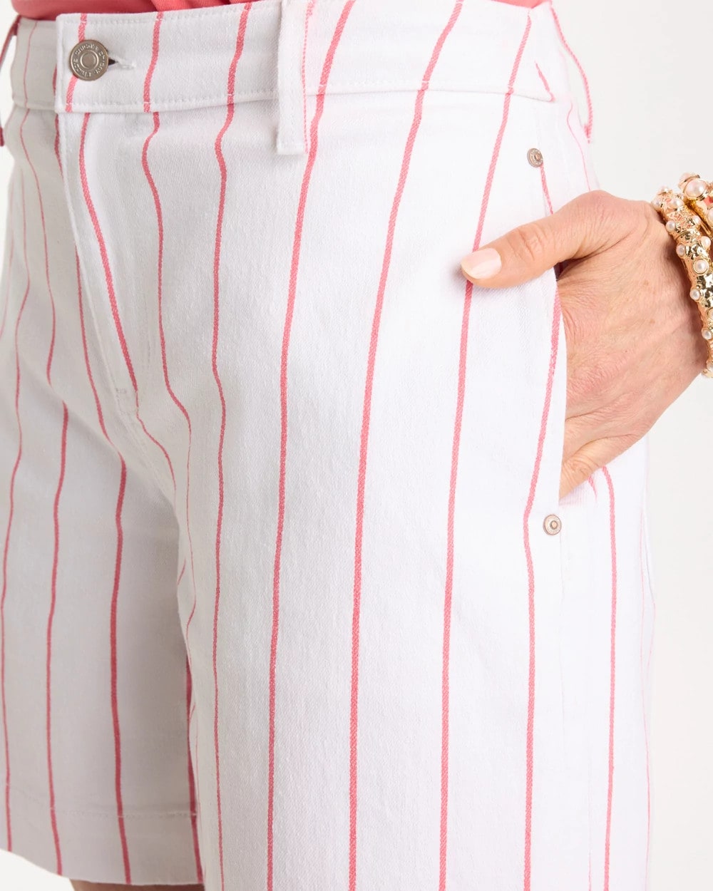 Calypso Coral Striped Rivet Denim Trouser Shorts