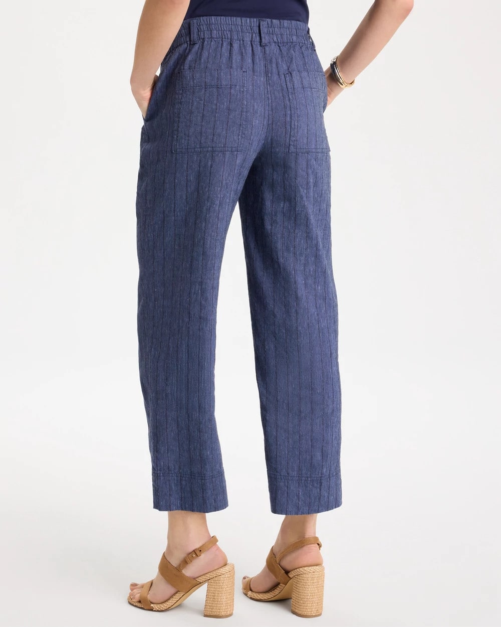 Navy Pinstripe Soft-Stretch Linen Crop Pant