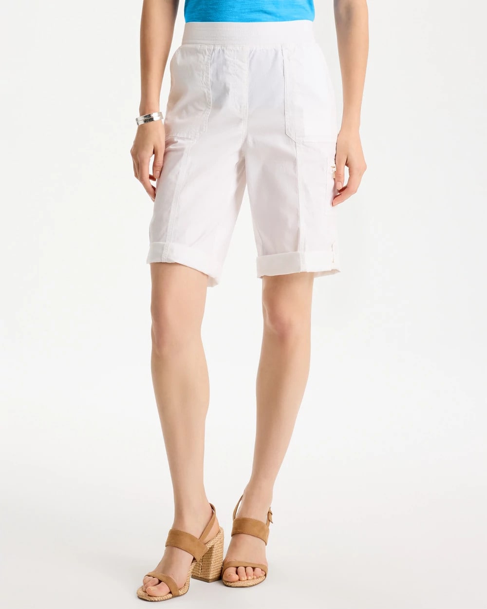 Alabaster Poplin Cotton Roll-Tab Shorts