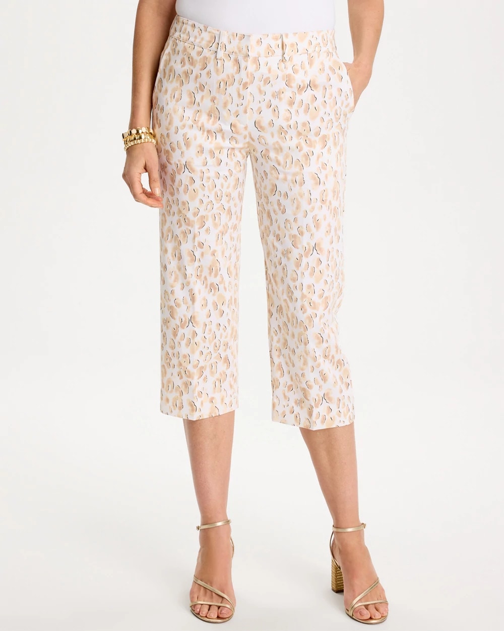 Mocha Mousse Animal Print Emme Sateen Straight Capri Pants