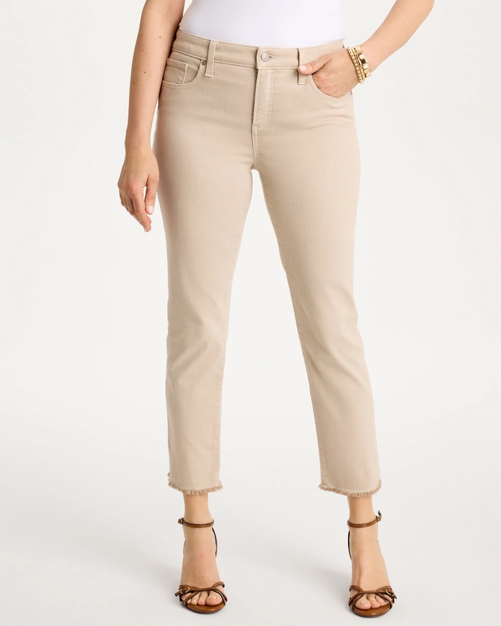 Smokey Taupe Girlfriend Slim Frayed Crop Jeans