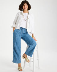 Blue Stripe Gauze Striped Wide Crop Jean