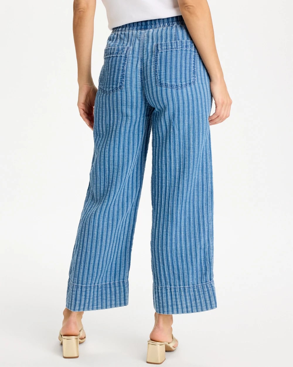 Blue Stripe Gauze Striped Wide Crop Jean
