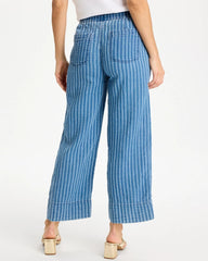 Blue Stripe Gauze Striped Wide Crop Jean
