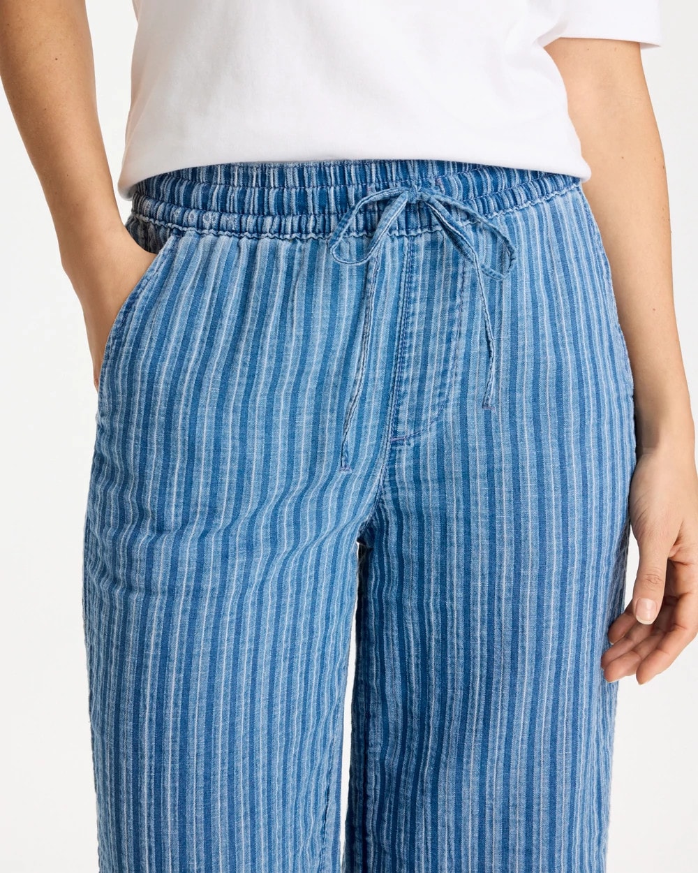 Blue Stripe Gauze Striped Wide Crop Jean