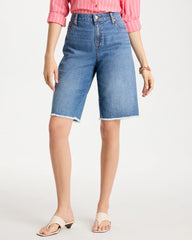 Aquaria Indigo Boyfriend Frayed Jean Shorts