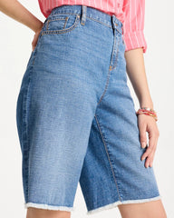Aquaria Indigo Boyfriend Frayed Jean Shorts