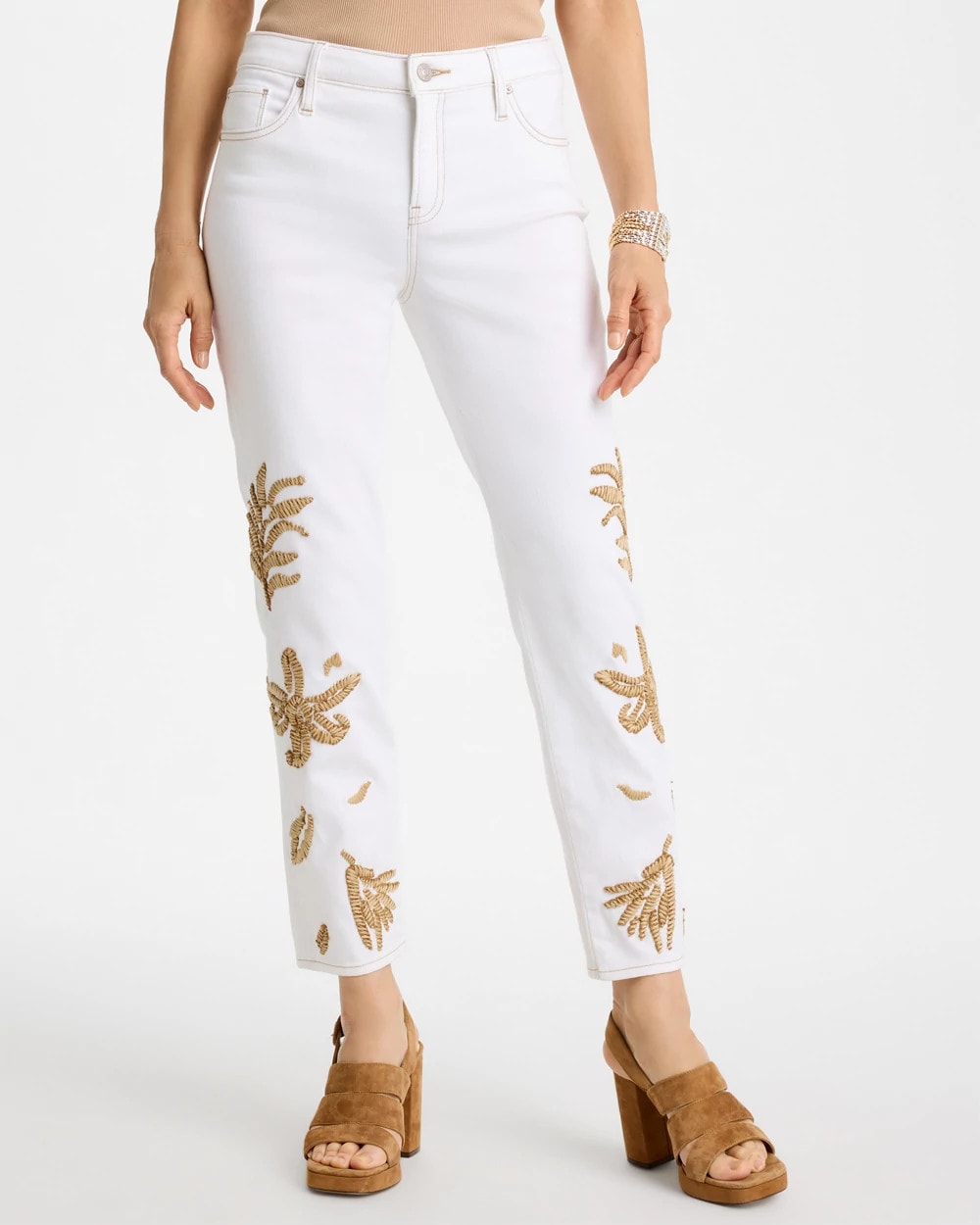 Alabaster Girlfriend Slim Raffia Palm Crop Jeans