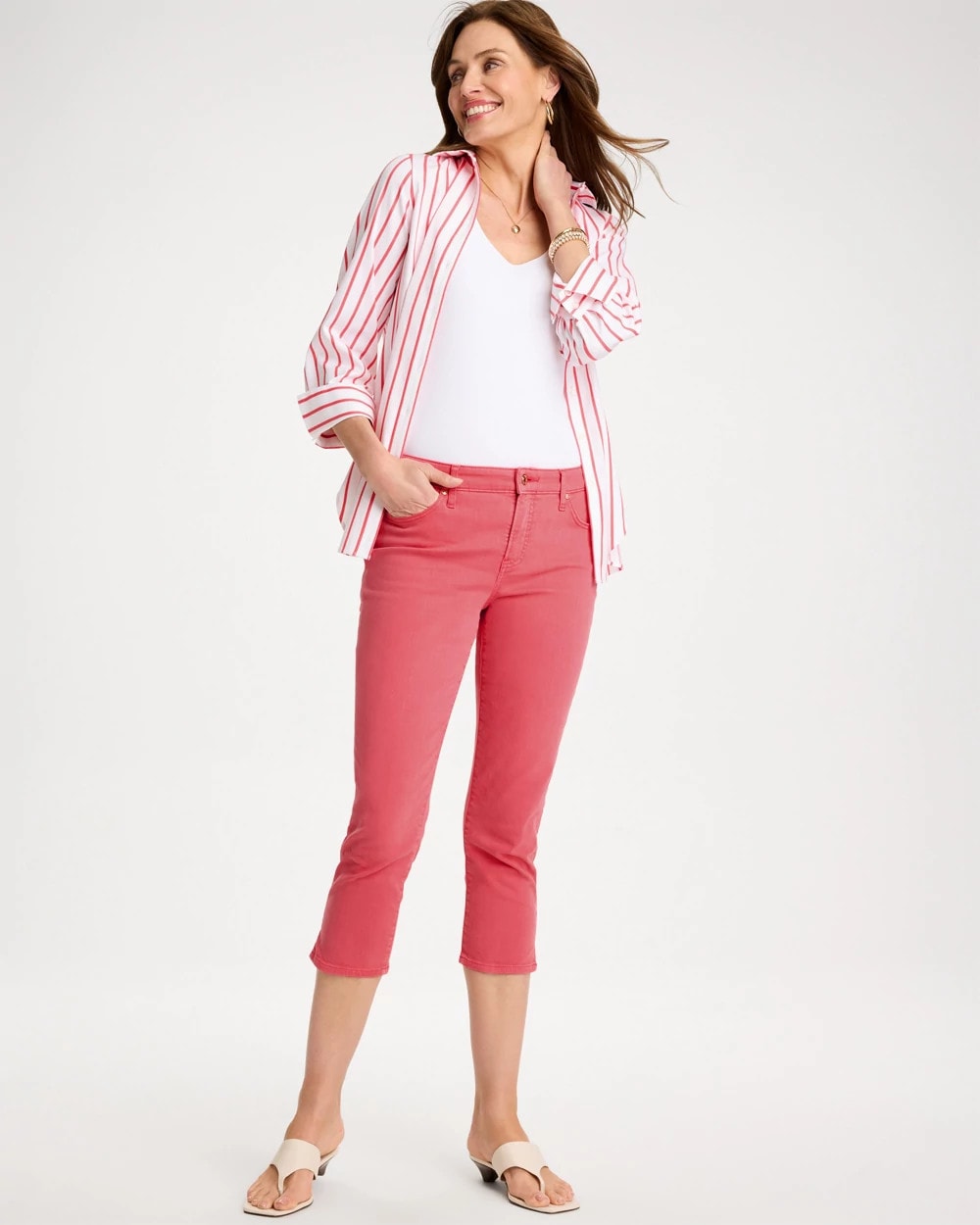 Calypso Coral Girlfriend Slim Capri Jeans