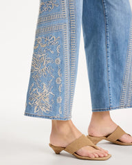 Indigo Floral Geo Wide-Leg Drawstring Jeans
