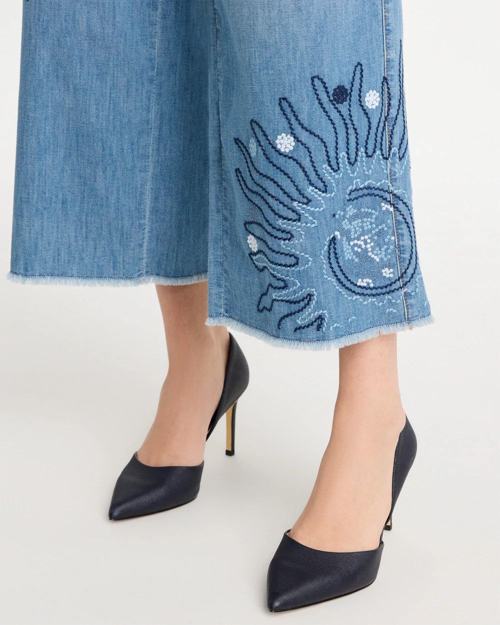 Caressa Indigo Embellished Ultra Lightweight Crop Jeans