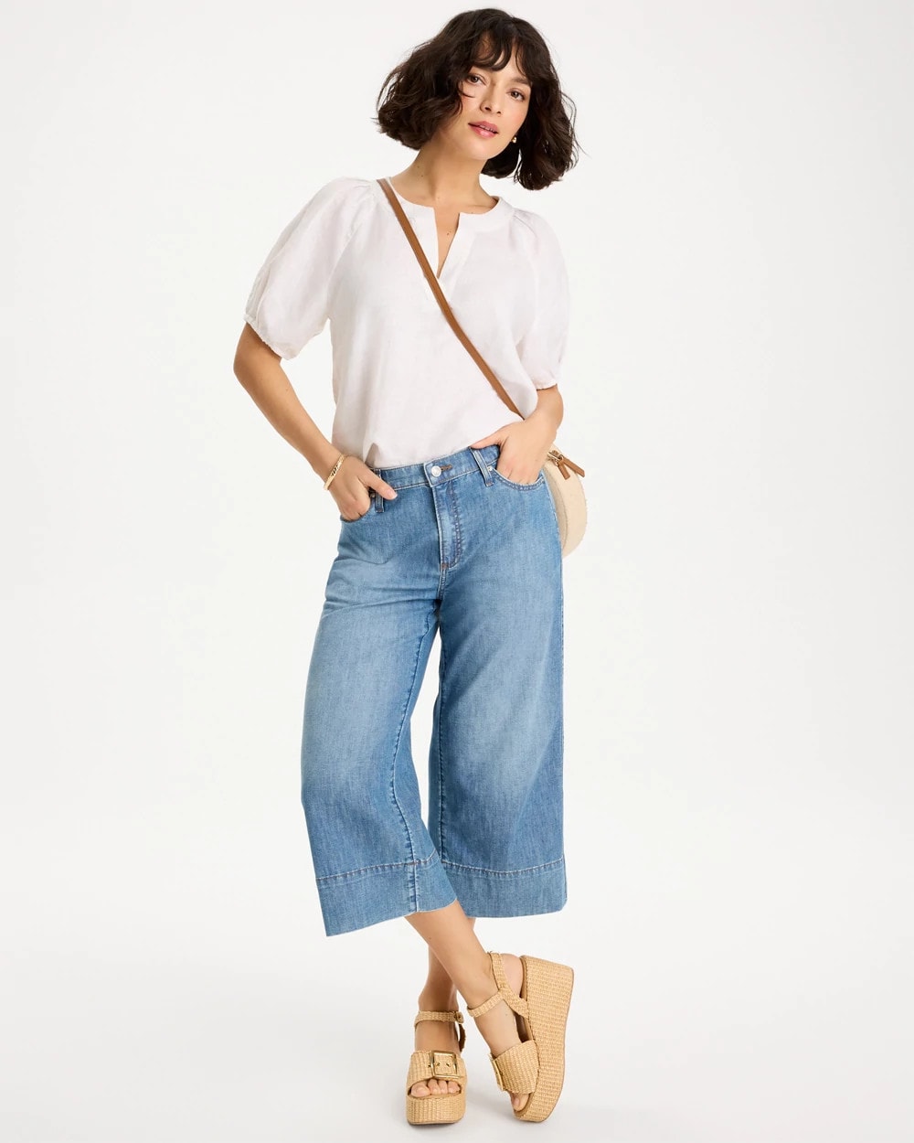 Burano Indigo Lightweight Wide-Leg Capri Jeans