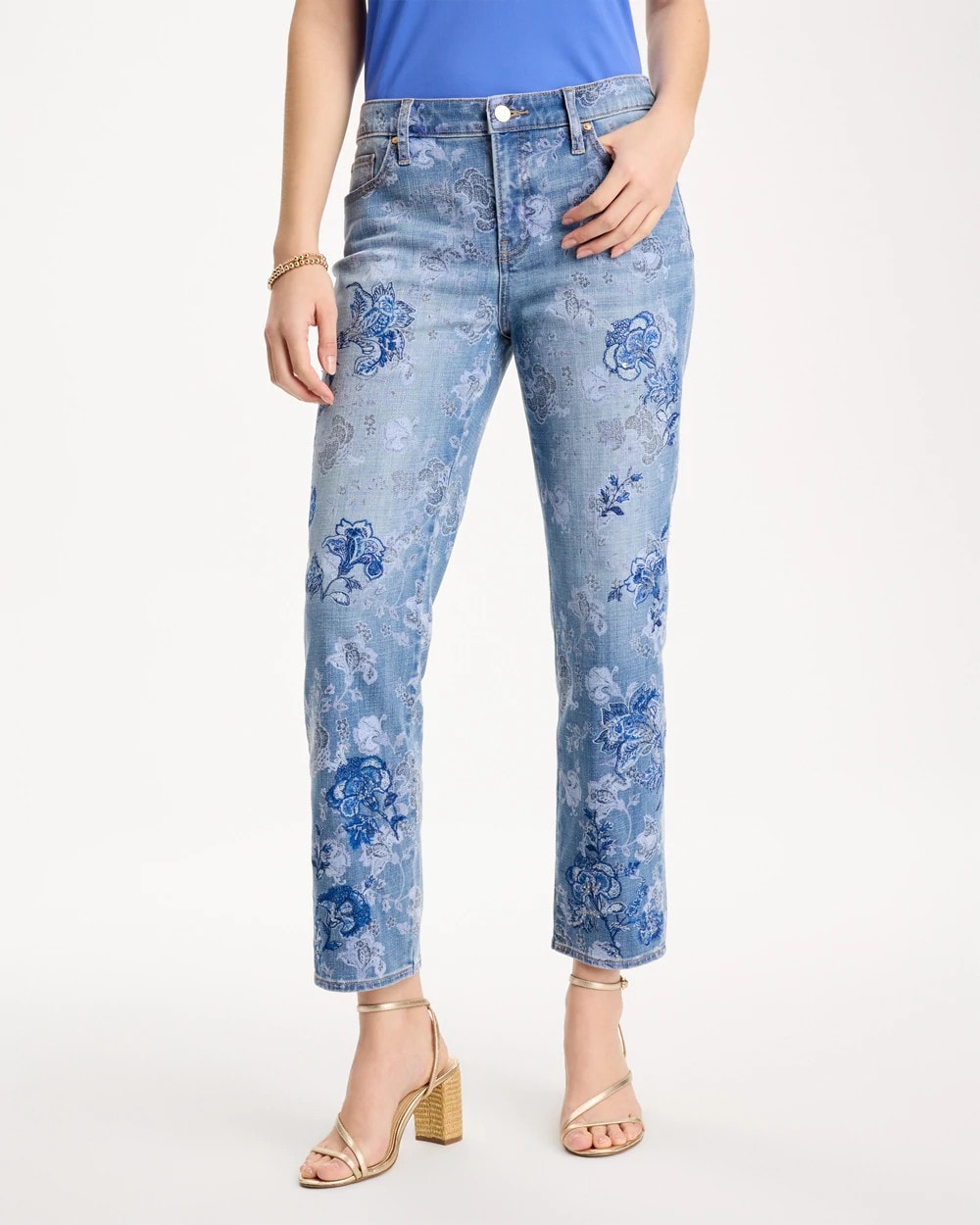 Underwater Indigo Embellished Girlfriend Crop Jean