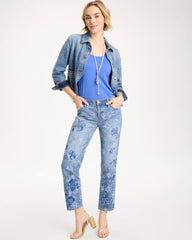 Underwater Indigo Embellished Girlfriend Crop Jean