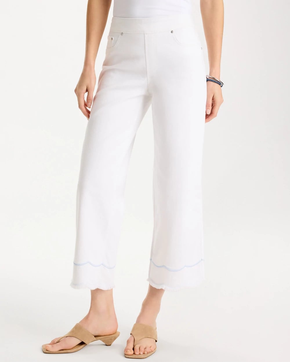 Alabaster Pull-On Wide-Leg White Crop Jeans