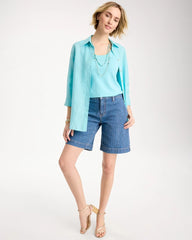 Indigo Striped Denim Trouser Shorts