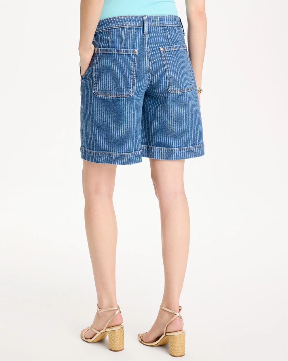 Indigo Striped Denim Trouser Shorts