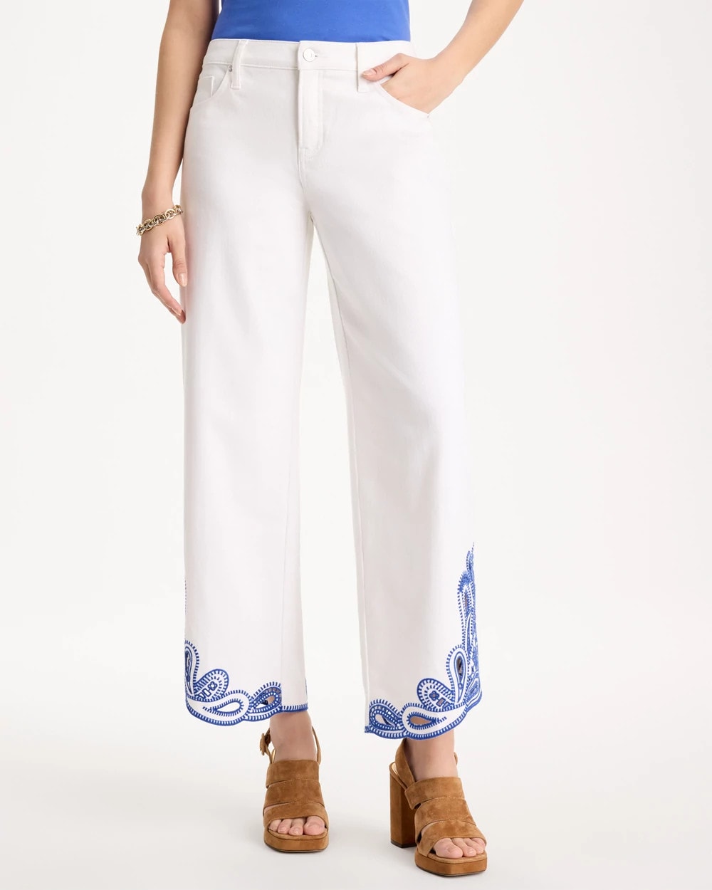 Alabaster Girlfriend Wide-Leg Cutout Crop Jean