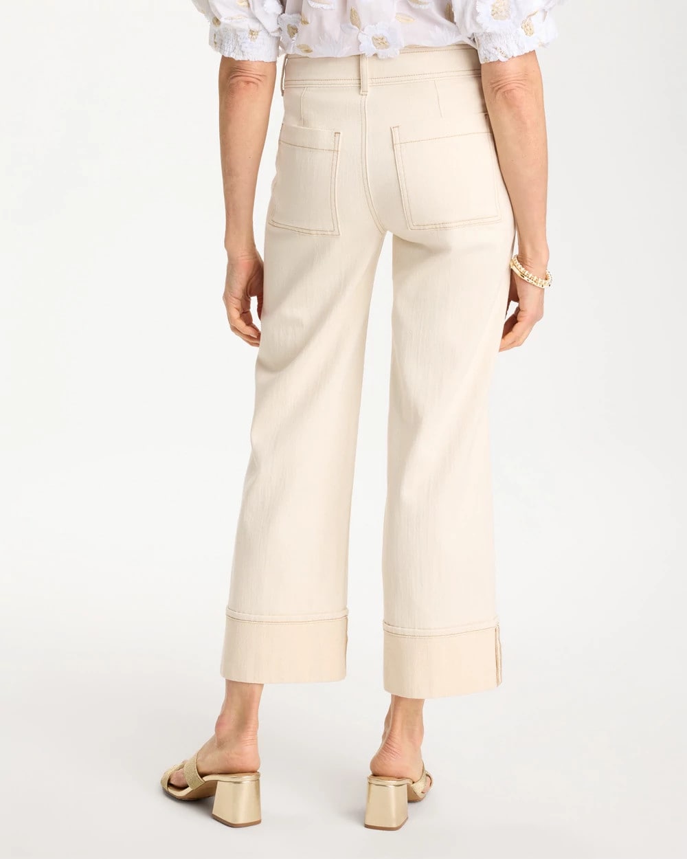 Neutral Pintuck Cuffed Cropped Jeans