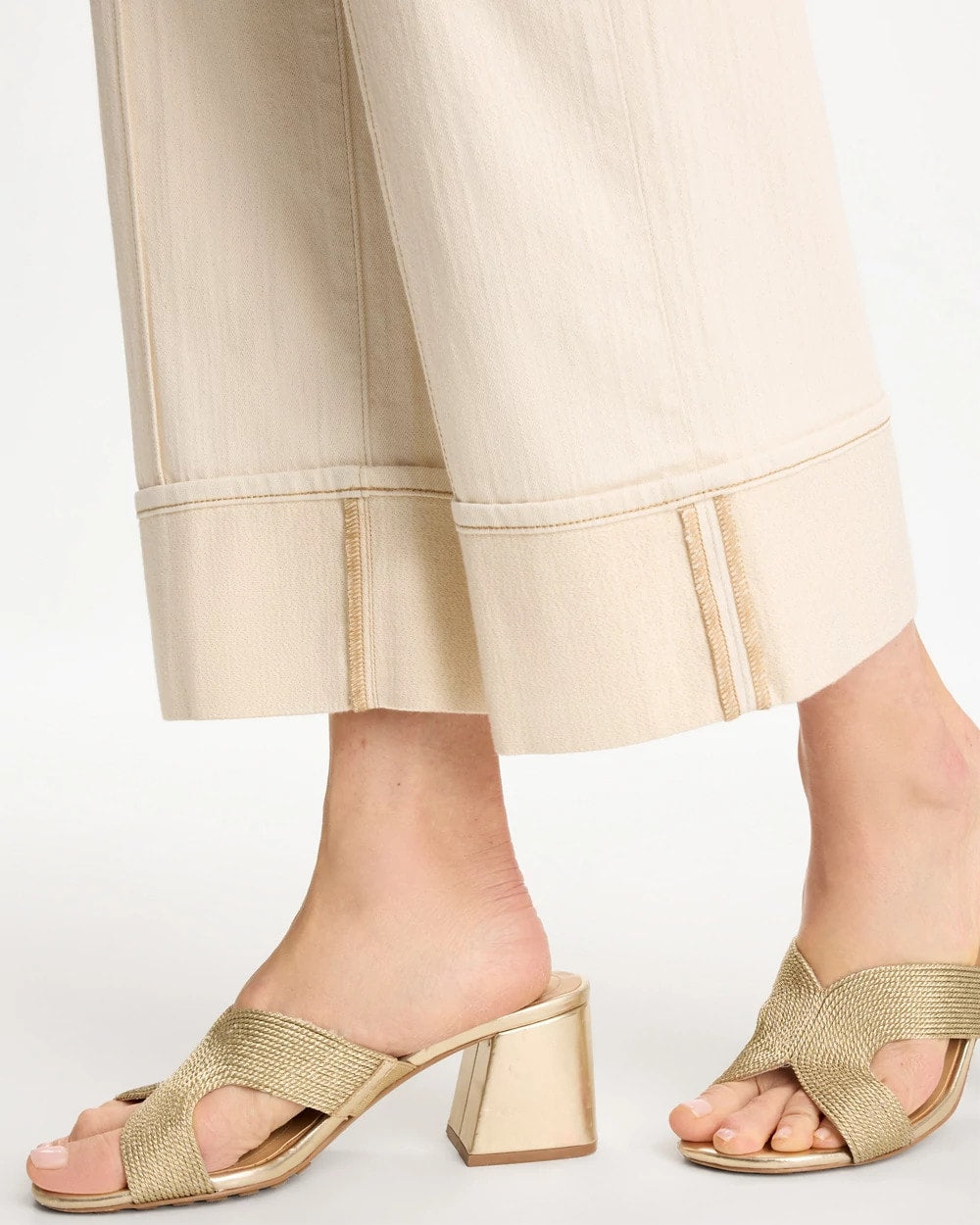 Neutral Pintuck Cuffed Cropped Jeans