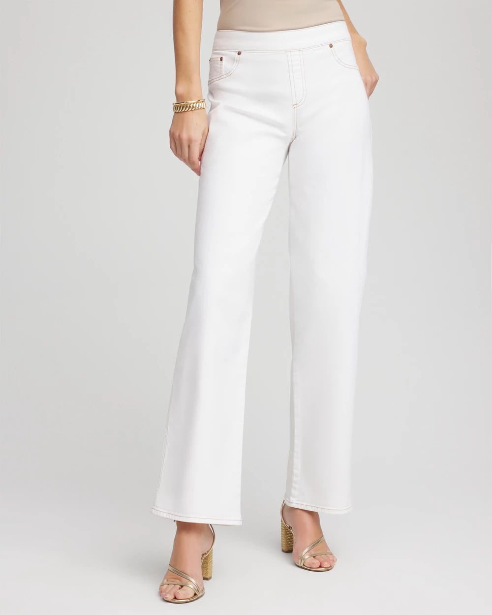 Natural Seeded Seeded Pull-On Wide-Leg Jeans