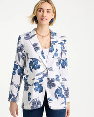 Alabaster Linen Printed Piped Boyfriend Blazer