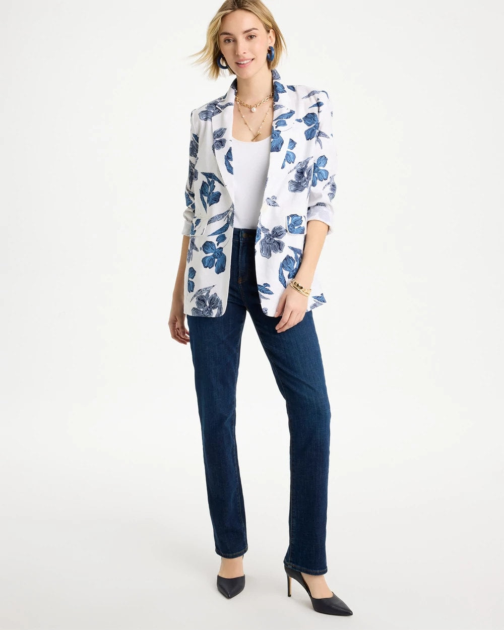 Alabaster Linen Printed Piped Boyfriend Blazer