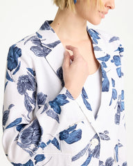 Alabaster Linen Printed Piped Boyfriend Blazer
