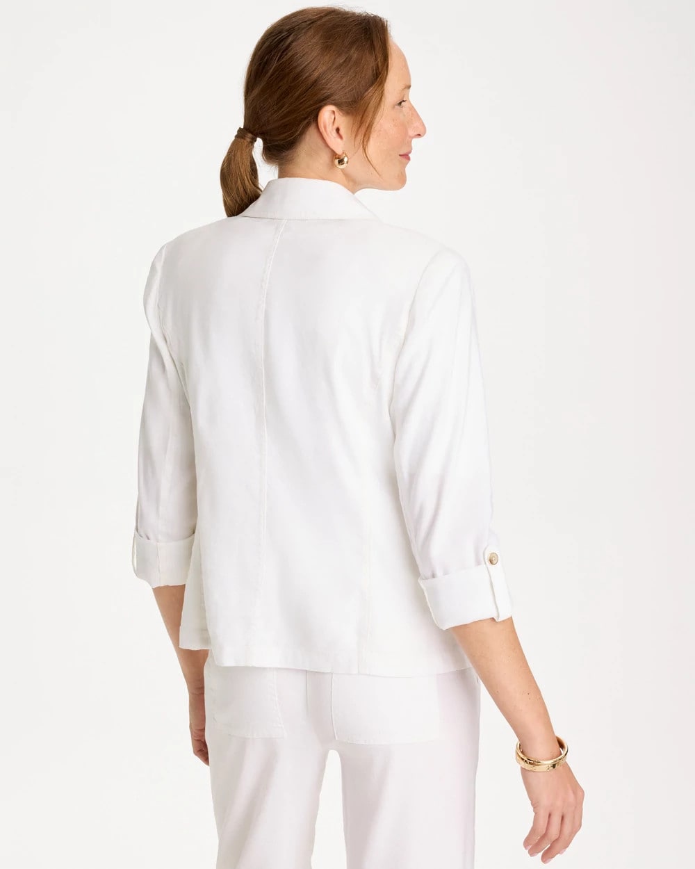Alabaster Linen Roll Sleeve Blazer