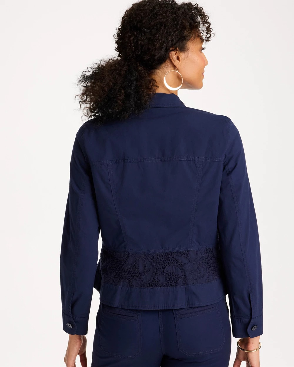 Passport Blue Poplin Cotton Lace Peplum Jacket