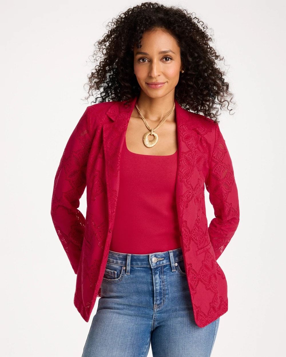 Cherry Lush Lace Cutwork Blazer