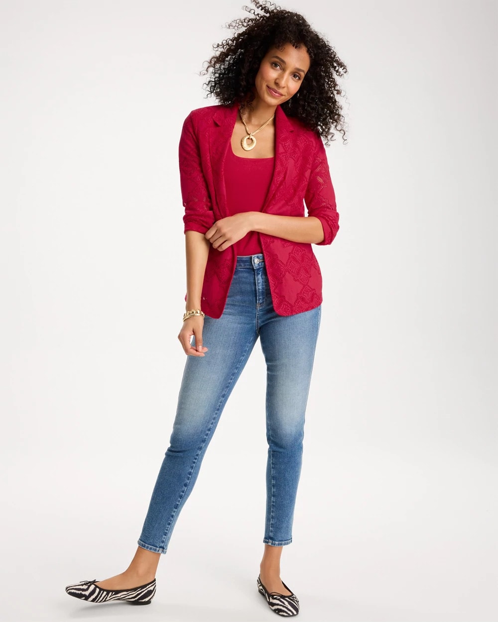 Cherry Lush Lace Cutwork Blazer