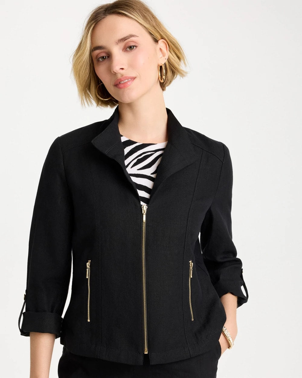 Black Linen Moto Jacket
